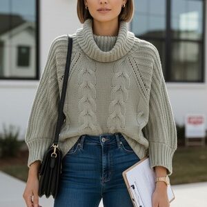 Moon & Madison Soft Cowl Neck Middy Sweater - Sage Xs